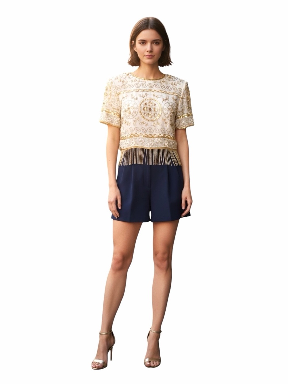 A.J BARI VINTAGE SILK SEQUINED TOP.
